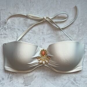 VICTORIA’S SECRET White Strapless Bikini Top w/Rhinestone Jeweled 💎 Piece